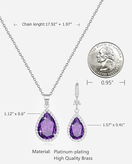 Sumonyo Women Jewelry Set Silver/Gold Plated Teardrop Pendant Necklace Dangle Drop Earrings Dangling Sets Birthstone Crystals Rhinestone,Birthday Anniversary Wedding Mother’s Day Gifts for Women