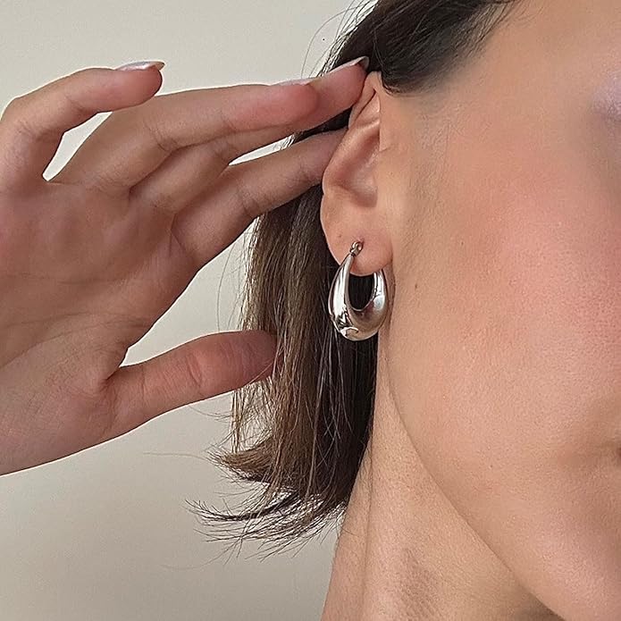 MIDEEO Gold/Sliver Chunky Hoop Earrings Set for Women, 14K Gold Plated Twisted Huggie Hoop Earring Hypoallergenic Thick Open Lightweight Chunky Hoop Earrings Jewelry for Gifts