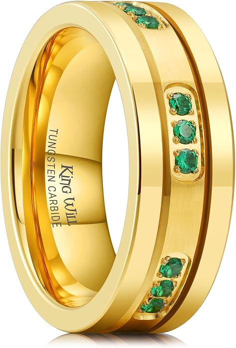 King Will Mens Tungsten Wedding Band with Cubic Zircon Inlay 7mm/8mm Flat Cut Comfort Fit Engagement Rings