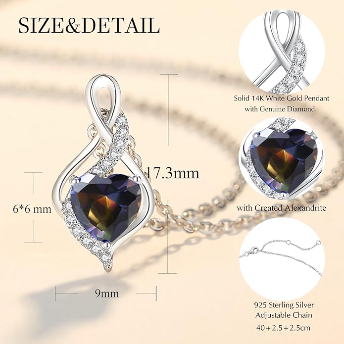 FANCIME 14K Solid White Gold Infinity Heart Birthstone Necklace for Women with Diamond Pendant Birthday Gifts for Mom Women Sterling Silver Chain 16" + 2" Extender