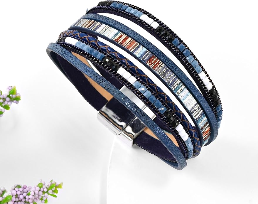 VIBILIA Boho Leather Wrap Bracelets for Women Multi-Layer Bracelets with Strong Clasp Jewelry for Women