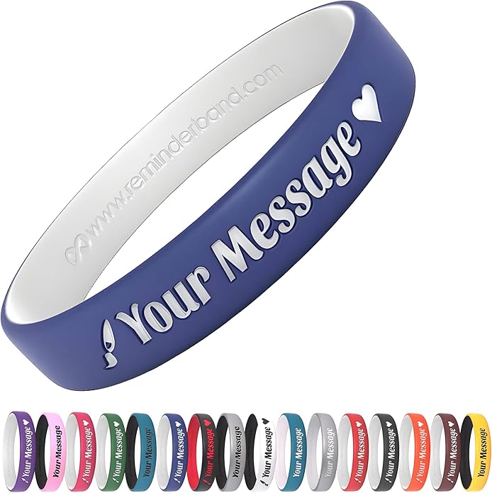Reminderband Custom 100% Silicone Luxe Wristbands – Personalized Motivational Bracelets, Bulk Rubber Bands for Events, Fundraisers, Awareness, Gifts - Hypoallergenic Bands