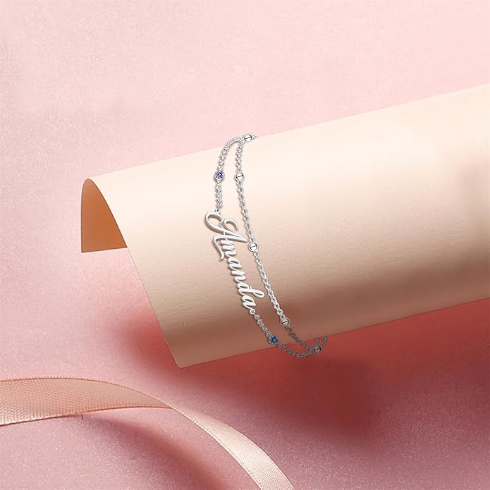 LucySky Custom Bracelets with 2 Names for Women, 925 Sterling Silver Adjustable Personalized Name Anklet, Custom Bracelets Summer Beach Jewelry Dainty Gifts for Wife, Sister, Friends