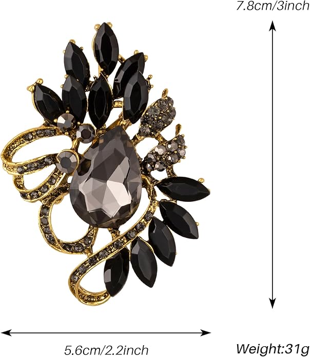 SELOVO Leaf Rhinestone Statement Brooch Pin Dress Jewelry Accessory