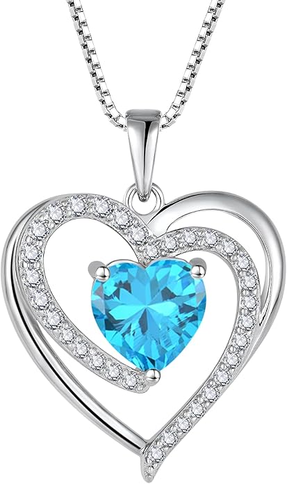 FJ Love Heart Necklace for Women 925 Sterling Silver Birthstone Pendant Anniversary Birthday Jewelry