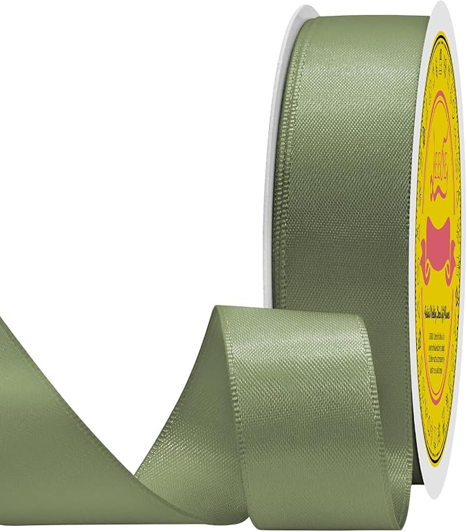 LEEQE Double Face Spring Moss Satin Ribbon 7/8 inch X 25 Yards Polyester Spring Moss Ribbon for Gift Wrapping Very Suitable for Weddings Party Hair Bow Invitation Decorations and More