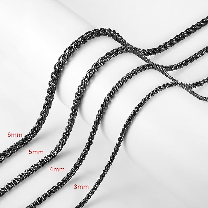 HZMAN 3.0 mm Stainless Steel Wheat Silver Chain Necklaces for Men & Women 16" -36"