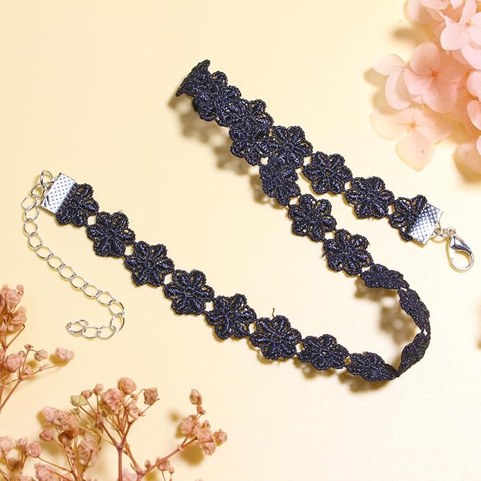 Nova&Aria Chokers Set For Women Heart Choker Necklaces Flower Pendant Velvet Cute Pink Turquoise Blue White Black Choker Necklace Christmas Colorful Lace Chokers
