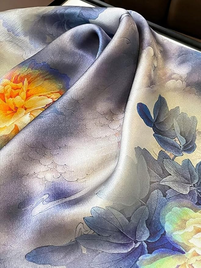 ANDANTINO 100% Mulberry Silk Square Scarf for Hair-25.6" X25.6'' Women Men Natural Silk Neckerchief Digital Printed Headscarf