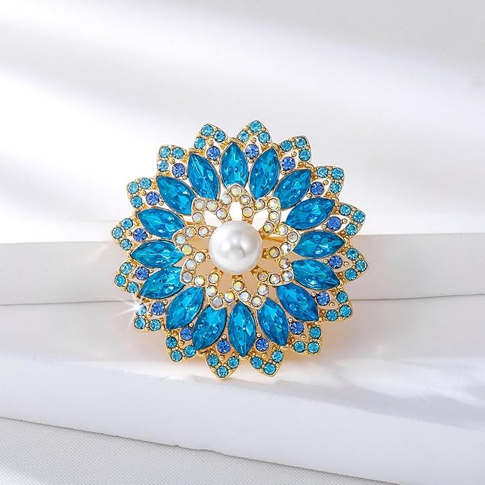 Rhinestone Crystal Flower Brooch Pin for Women,Vintage Multicolor Crystal Floral Lapel Pins Statement Sunflower Brooch Fashion Bride Formal Dress Jewelry