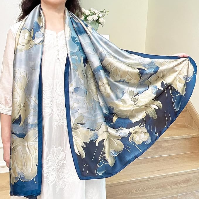Long Silk Like Scarf Lightweight Satin Scarves Large Sunscreen Shawl Wrap for Women