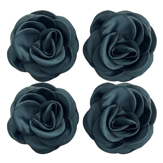 Sanrich Women's Brooches 4pcs Rose Flower Hair Clip Mexican Hair Flowers Clips Hairpin Brooch Tea Party Hats Headpieces (blackish green)