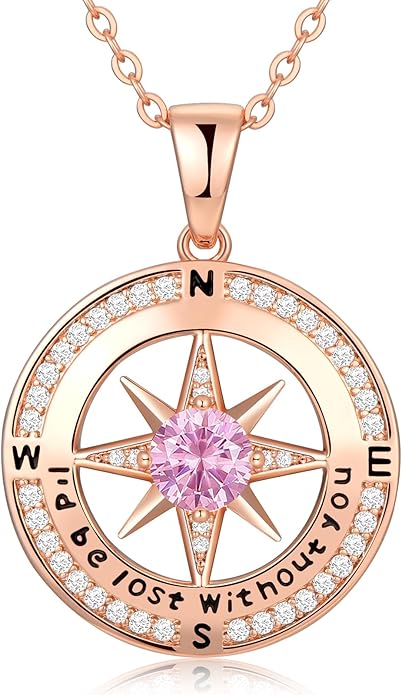 Zifeel Compass Necklace Gifts for Women wife - S925 Sterling Silver Birthstone Necklaces for Women - Anniversary Birthday Gifts for Her Wife Girlfriend - Valentines Mom Mothers Day Christmas Gifts Jewelry for Women