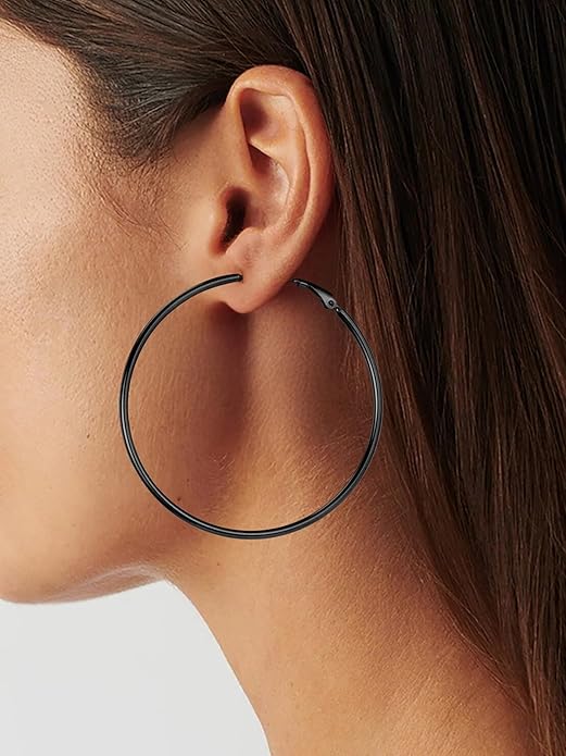 FOCALOOK 14K Gold Plated Lightweight Large Hoops| 2mm Thin Hoop Earrings for Women 30/40/50/70/100mm