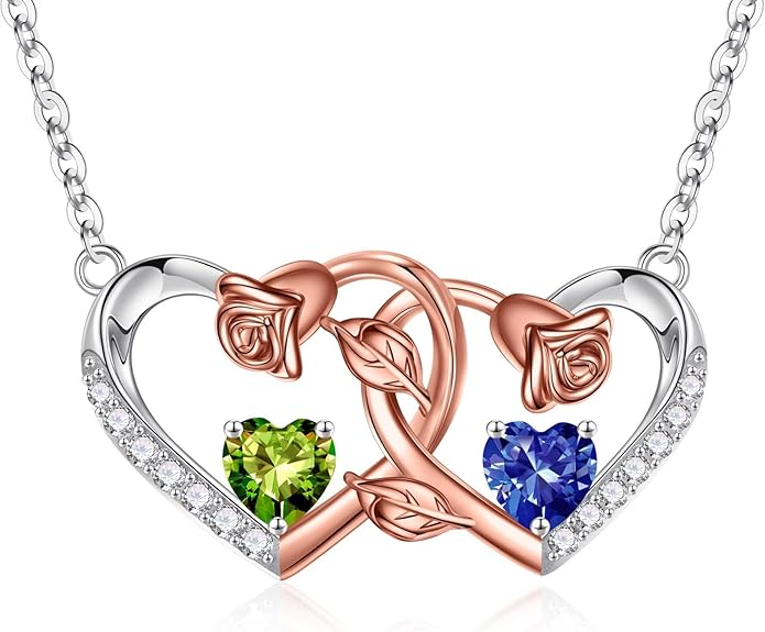 Iefil Chrismas Gifts for Wife - 925 Sterling Silver Rose Birthstone Necklace, Stocking Stuffers for Women Wife Girlfriend Mom