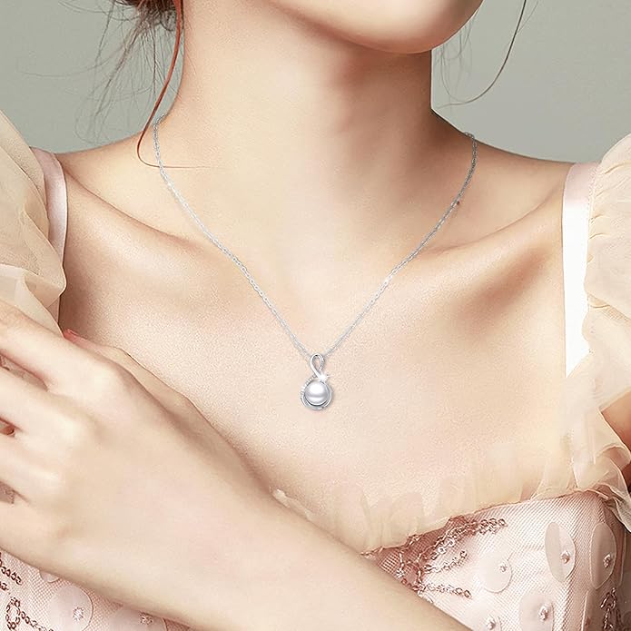 Sebina Pearl Pendant Necklace for Women,925 Sterling Silver Pendant Jewelry,Anniversary Christmas Birthday Valentines Gifts for Wife, Mom, Dauhter, Girlfriend,Her