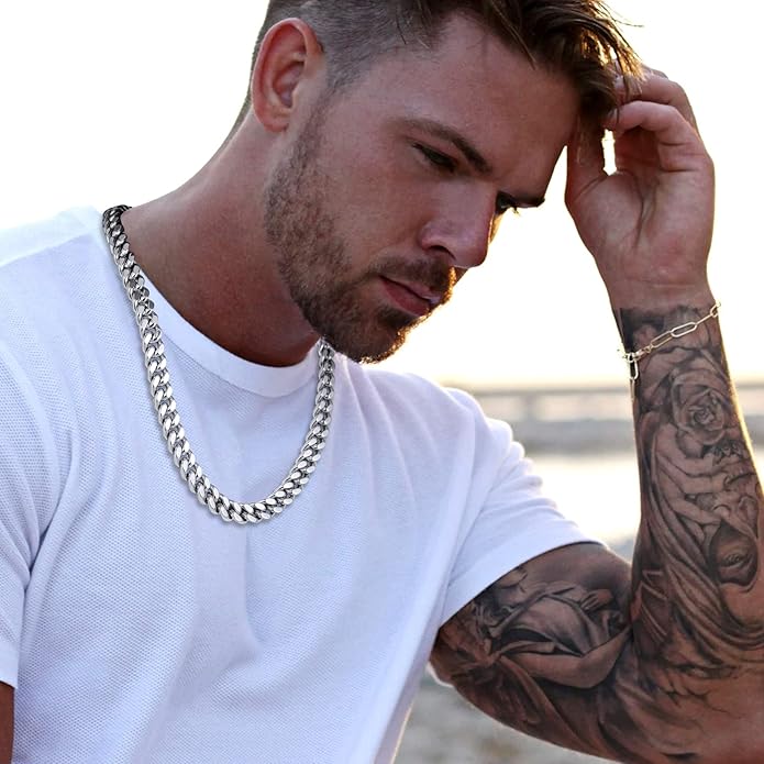 Bestyle Thick Stainless Steel Mens Cuban Link Chain, Black/Gold Chain for Men, No Tarnish & Durable Men Chain Necklace, 5/7/9/12mm Wide, 18"-30" Long, Gift Package