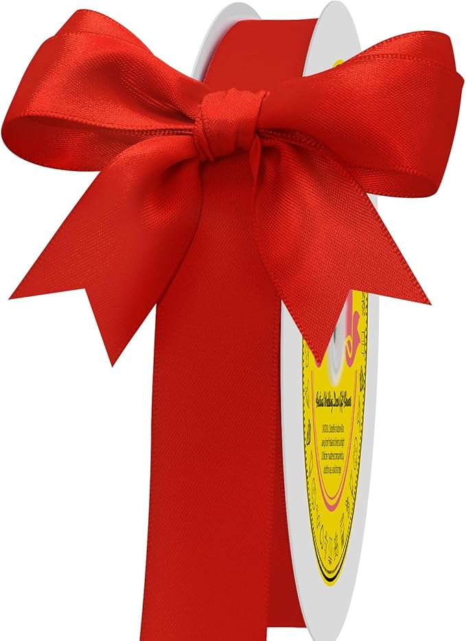 LEEQE Double Face Red Satin Ribbon 7/8 inch X 100 Yards Polyester Red Ribbon for Gift Wrapping Very Suitable for Weddings Party Hair Bow Invitation Decorations and More
