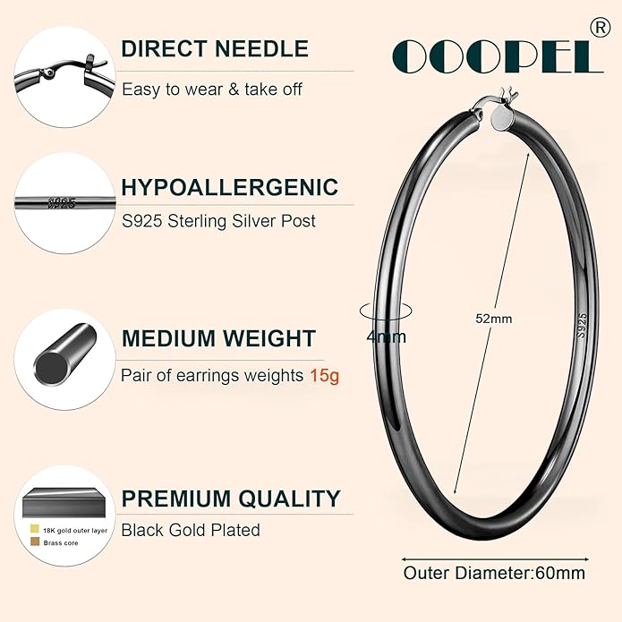 4mm Thick Gold Chunky Earrings Steling Silver Post Hoops Earrings For Women Hollow Tube Hoops Earrings Thick Gold Hoop Earrings Hypoallergenic Lightweight Gold Hoop Large Earrings 20/30/40/50/60MM