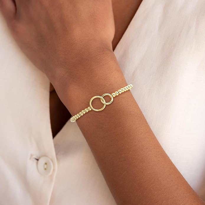 Beaded Bracelet for Women Trendy Stretch Handmade Ball Charm Bracelet Dainty Cross Heart Bow Wave CZ Stackable Jewelry Charm Gifts for Her