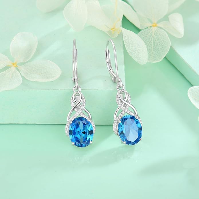 Starchenie 925 Sterling Silver Earrings for Women Infinity Dangle Earrings Amethyst Oval Cut Birthstone Jewelry Gift
