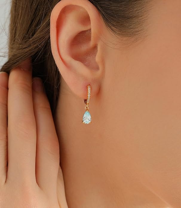 Birthstone 14K Gold Plated Bracelets Earrings Necklaces Jewelry Set， Blue Green May Cubic Zirconia，Friendship Bracelets Jewelry Gifts for Mom Best Friend Birthday