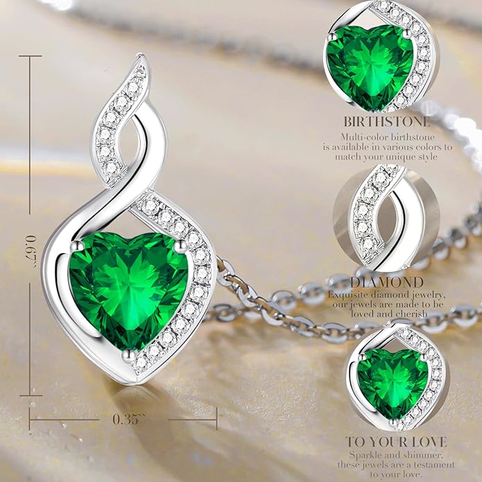 FANCIME 14K Solid White Gold Heart Birthstone Necklace with Diamond Pendent Birthday Gifts for Mom Women, Sterling Silver Chain 16" + 2" Extender