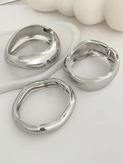 Chunky Gold Bangles Bracelets for Women Trendy Stack Statement Bangle Irregular Cuff Bracelets Fashion Jewelry Gift