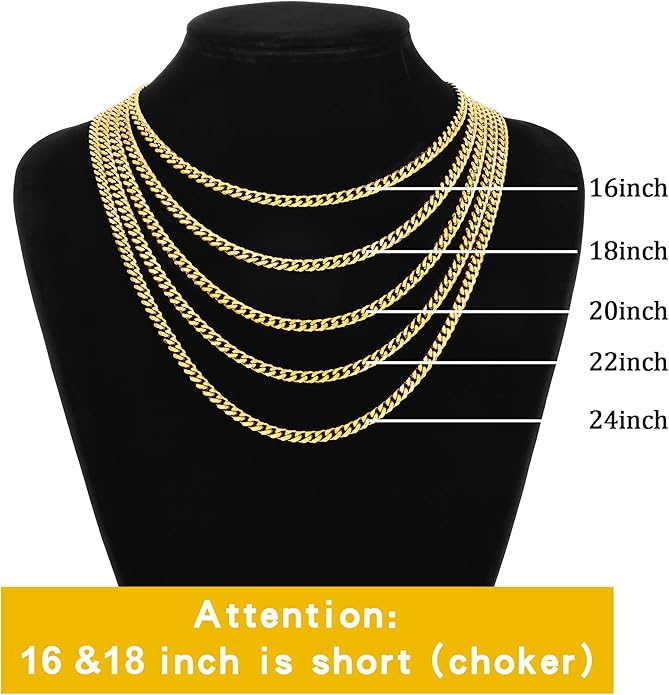 sovesi 3.5/5mm Cuban Link Chain Necklace for Men, Silver Tone/Black/14K Gold Plated Stainless Steel Necklace Chain, Mens Chain 16-28 Inch Jewelry Gift
