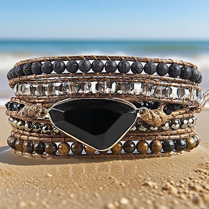 ZOSOJONA Boho Handmade Natural Stone Wrap Bracelets Turquoises Crystal Beads Bracelet Jewelry