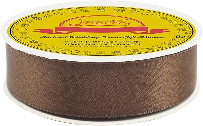 LEEQE Double Face Brown Satin Ribbon 1 inch X 25 Yards Polyester Brown Ribbon for Gift Wrapping Very Suitable for Weddings Party Invitation Decorations and More