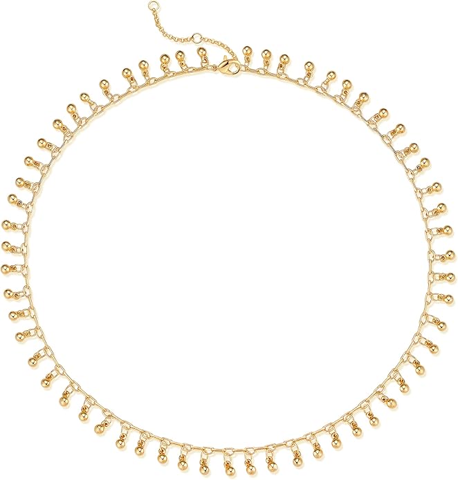 MTMY Beaded Necklaces for Women 14K Gold Plated Dainty Colorful Green/Rose Beaded Pearl Choker Necklace Delicate Boho Choker Necklace Jewelry Gift