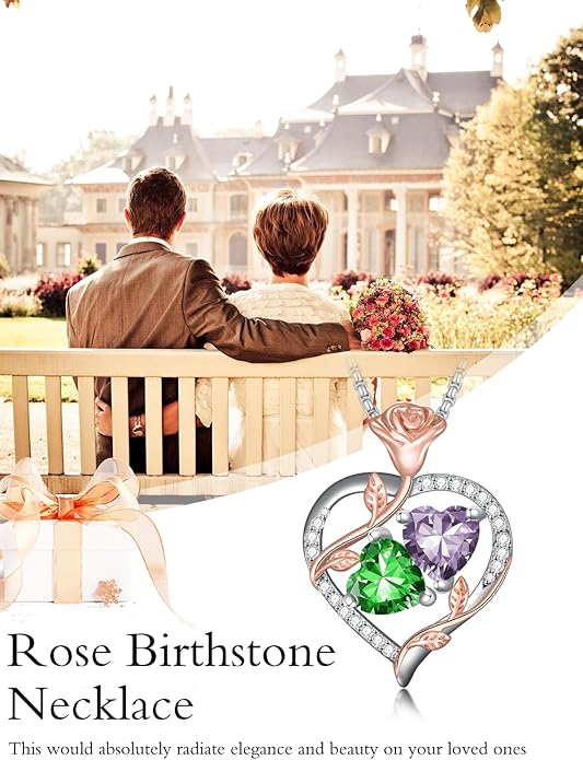 Christmas Gifts for Women Rose Heart Birthstone Pendant Necklace I Love You Forever Jewelry Valentine Mothers Day Birthday Gifts for Women Her Wife Girlfriend