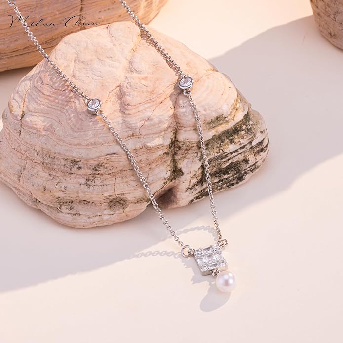 Milan Chiva Gold Pendant Necklace for Women 14K Dainty Cubic Zirconia GemStone Statement Chain Jewelry