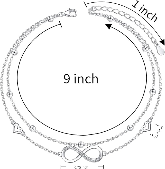 Anklet for Women S925 Sterling Silver Adjustable Foot Evil Eye Starfish Heart Bead Butterfly Celtic Knot Cross Multilayer Layered Ankle Bracelet Jewelry