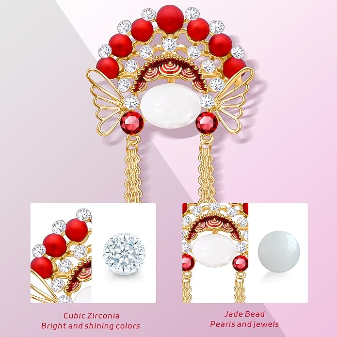 KZQtriid Brooches For Women,14k Gold Plated Copper,Cubic Zirconia Facial Makeup In Beijing Opera Brooch Pins For Women，Cubic Zirconia Broach，Pearl Broach，Chinese Style Broach