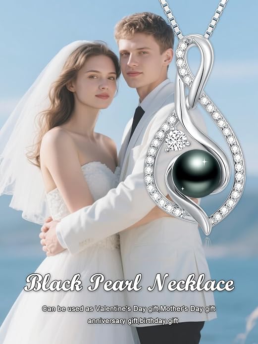 KANNSOAR Tahitian Black Pearl 18K White Gold Plated Sterling Silver Heart/Infinity/Four Leaf Clover Pendant Necklace Jewelry Gifts for Women Wife Mom Girlfriend Wedding Birthday Anniversary Christmas