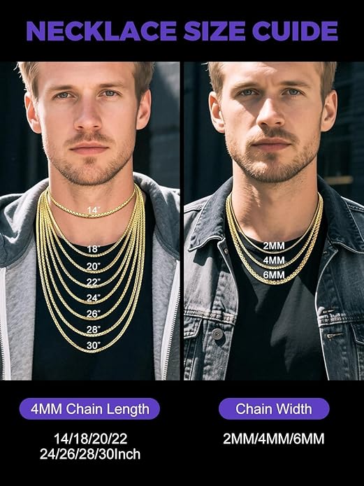 Richsteel Stainless Steel Mens Flat Link Chain Necklace, Black/Gold/Steel Chain for men, 2mm/4mm/6mm Width, No Tarnish & Hypoallergenic Hip Hop Jewelry, 18"-30" Length