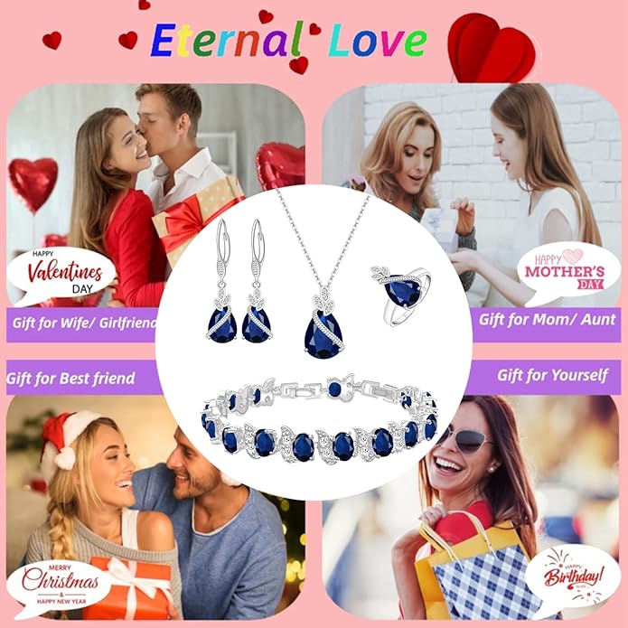 ZCGJWE Wedding Jewelry Set for Women Gem Necklace Earrings Bracelet Luxury Jewelry Set Birthday Valentine's Day Mother's Day Christmas Prom Jewelry Gift