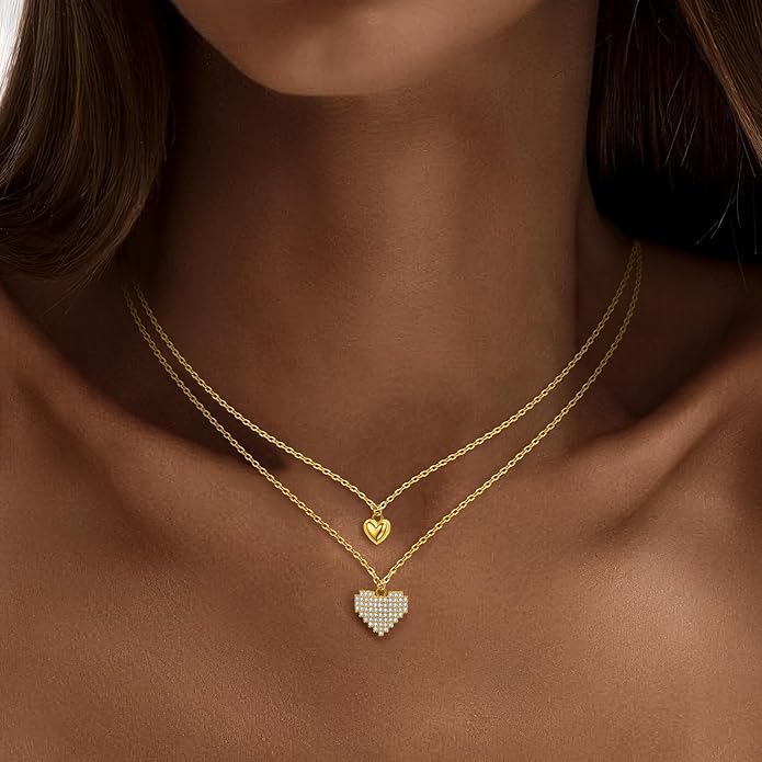 Copper Alloy 14K Gold Plated | 14K Platinum Plated Necklace for Women Double Layer Pendant Necklace Fashionable Multi-Layer Jewelry