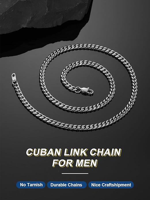 ChainsPro Chunky Miami Cuban Link Chains for Men,Stainless Steel Cuban Chain Necklace,4.8/6/10/14mm Width,No Tarnish& Thick Hip Hop Jewelry,18-30 inch Length, Black/Gold Plated/Silver,Send Gift Box