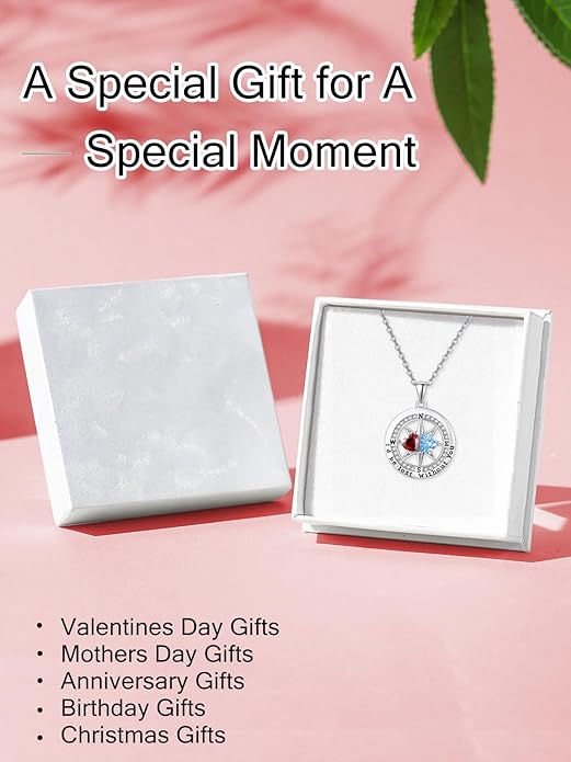 Compass Birthstones Necklace for Women, Exquisite Anniversary Birthday Gifts for Wife Her Double Birthstone Pendant jewelry ‘I'd be Lost Without You’