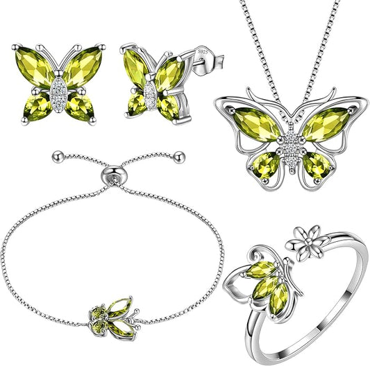 Aurora Tears Butterfly Jewelry,Women 925 Sterling Silver Butterflies Birthstone Pendant Necklace/Earrings/Rings Wedding Gift