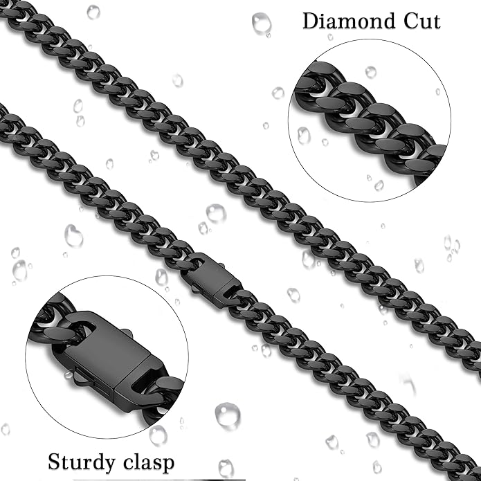 Fiusem Valentines Day Gifts for Him Silver Tone/Black/14K Gold Plated Chain Necklace for Men, 5mm/6mm/7.5mm/8mm/9mm Stainless Steel Cuban Link Chain Necklace, Men's Chains 18-28 Inch Jewelry Gifts