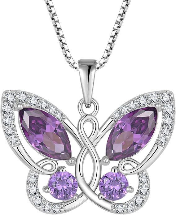 STARCHENIE Butterfly Pendant Necklace for Women 925 Sterling Silver Birthstone Butterfly Jewelry Gifts