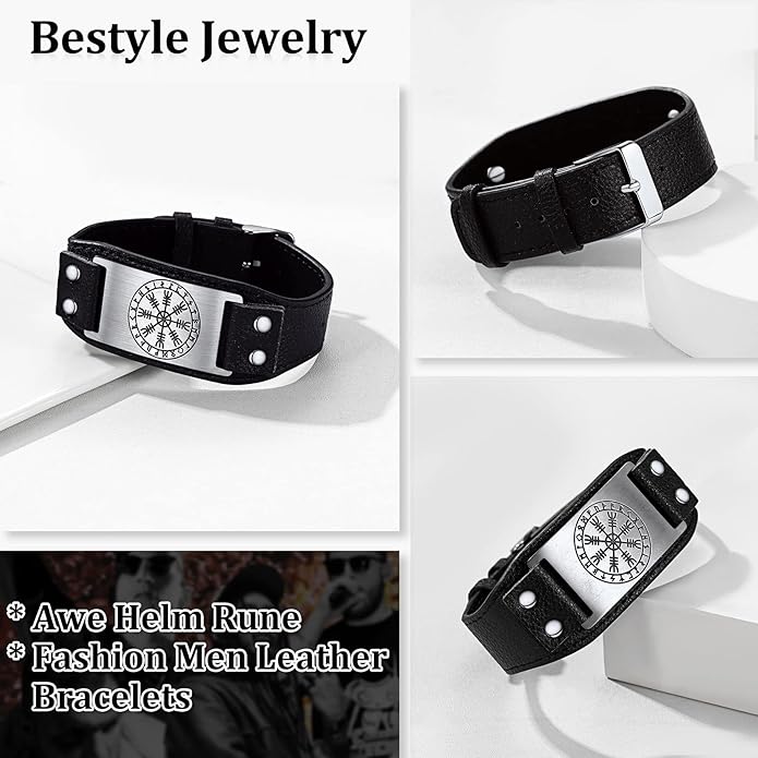 Bestyle Genuine Men Leather Bracelets Fashion Stainless Steel Celtic/Sport Ball Bead Cuff Wirstband Bracelets for Men, Size 7.5/8.3/9.1Inch