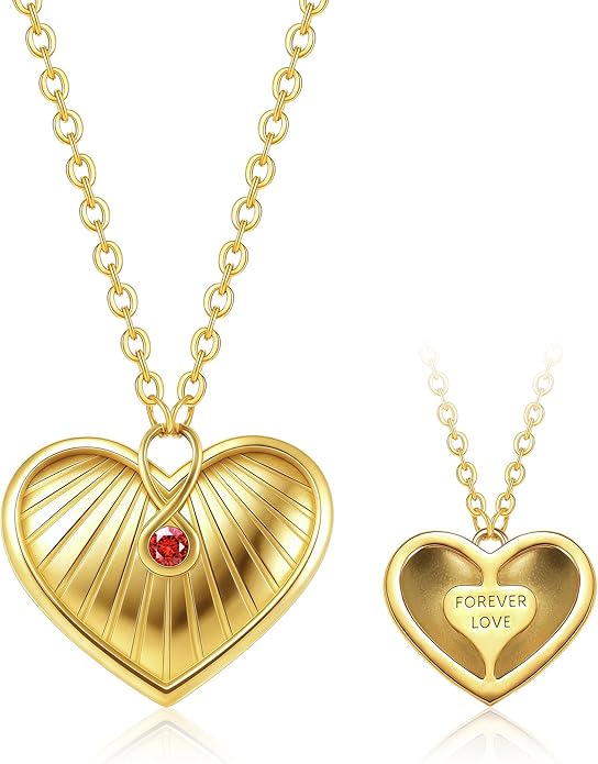 Infinity Heart Necklace,Pendant Necklace for Women Engraved with 'FOREVER LOVE',Heart Pendant Necklace with Cubic Zirconia,Anniversary Eternity Jewelry Gift for Wife or Birthday Present for Women