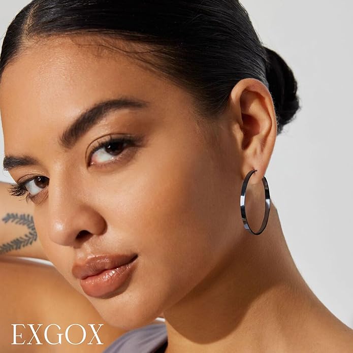 EXGOX Silver Hoop Earrings for Women - Sterling Silver & 14K Gold Plated - Hypoallergenic 925 Silver - Big Hoop Earrings (30/40/50/60/70mm)