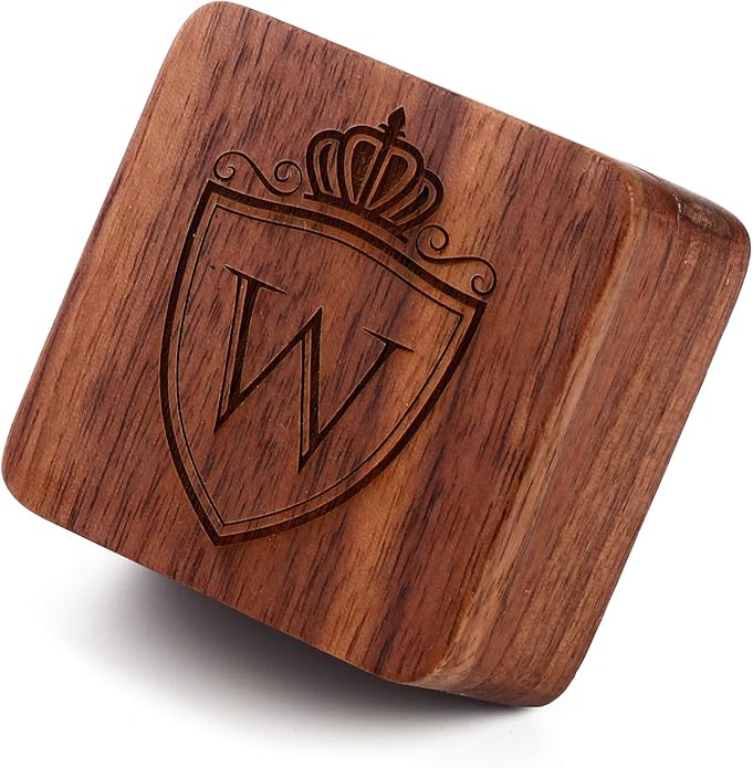 Mens Initial Silver Cufflinks A-Z Alphabet Letter Steel Cuff Links with Engraved Walnut Wood Box Groom Groomsman Wedding Set…