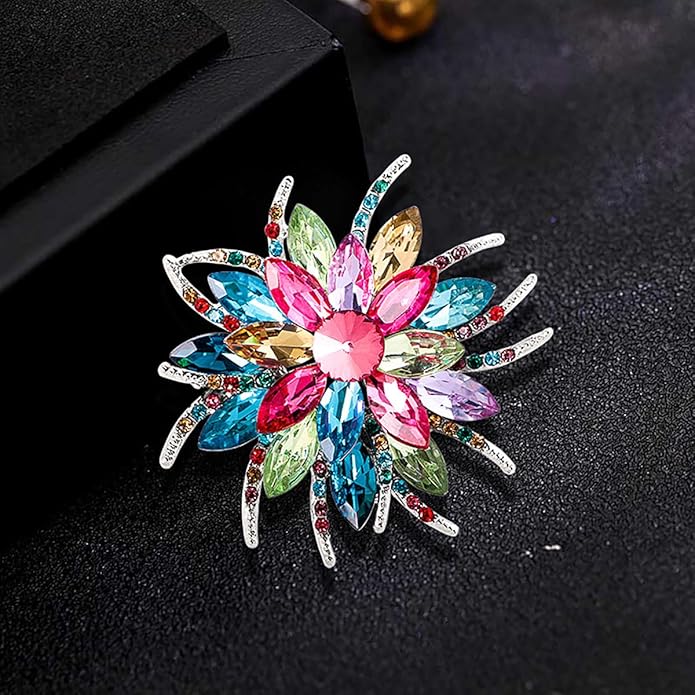 Rhinestone Sunflower Brooch Pin Red Pink Flower Brooch Stylish Crystal Brooch Elegant Clothing Hat Bag Accessories Jewerly for Women